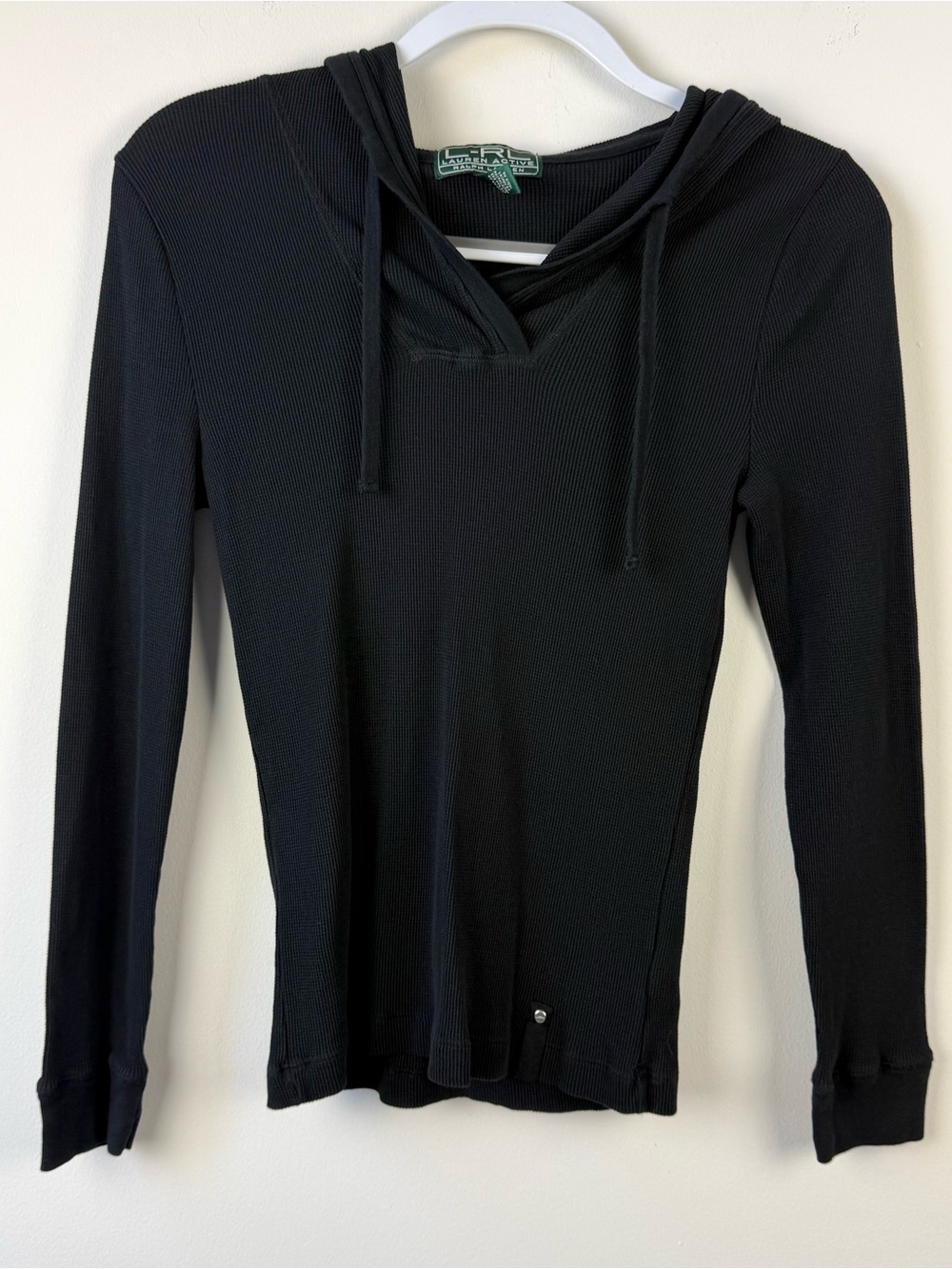 Lauren Ralph Lauren Vintage Y2k Black Thermal Hoodie Top